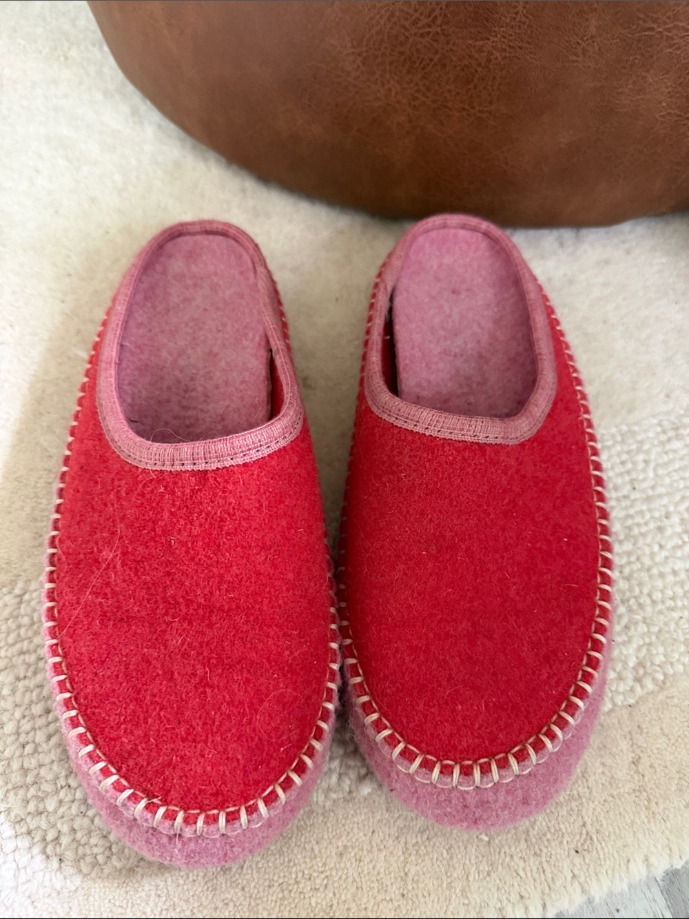 Women's Red Wool Slip-On Slippers